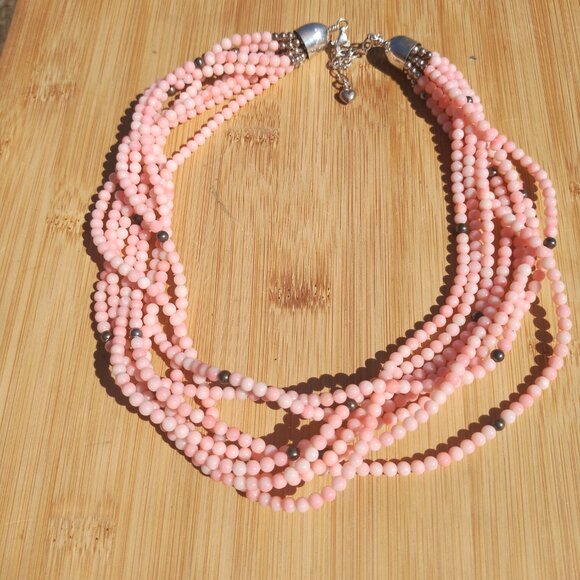 Jay King DTR mine finds 925 Sterling silver Angel Skin Coral 8 strand necklace - Picture 5 of 9